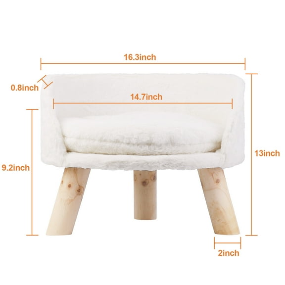 NNYYS Pet Nest Pet Litter Dog Cat Wooden Sofa Bed,Elevated Pet Bed,Nordic Cat Stool with Cozy Pad Waterproof,Dog Chair with Sturdy Wood Legs for Small Doggy Cats,16 in