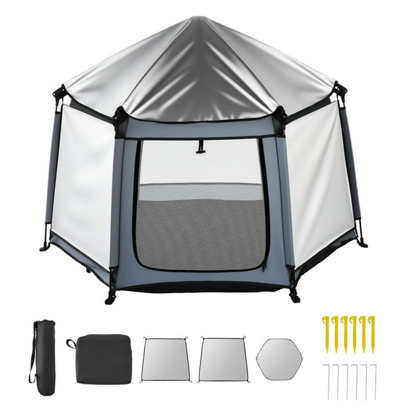 NNYYS Portable Foldable Playpen - Canopy & 3 UPF 50+ Sunshades, Quick Setup, Perfect for Beach/Park/Gatherings/Everyday Use