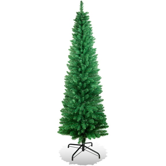 NNYYS Prelit Pencil Christmas Tree, Premium Hinged Fir Tree, with Solid Metal Stand, Easy Assemble, Ideal Artificial Xmas Tree for Home and Office,6ft(180cm),Tree Only(NO LED)