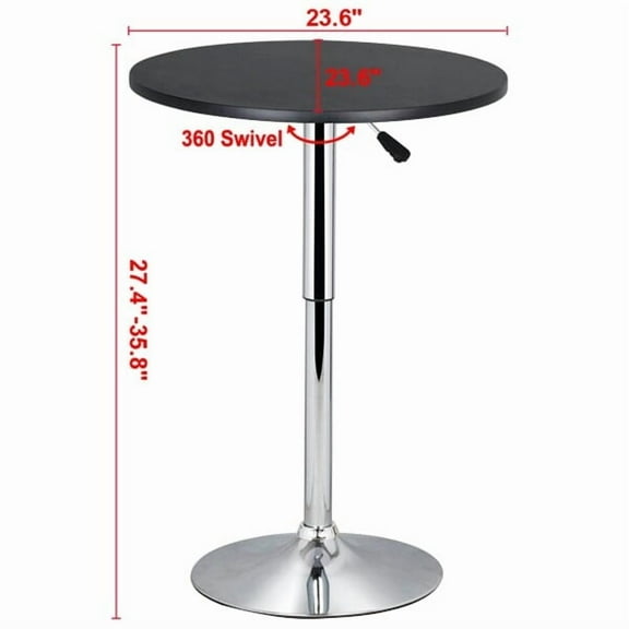 NNYYS Round Bar Table, Adjustable Height and 360 Swivel Pub Tables, Cocktail Table with MDF Top, Silver Leg Base for Bar, Bistro, Caf, Black