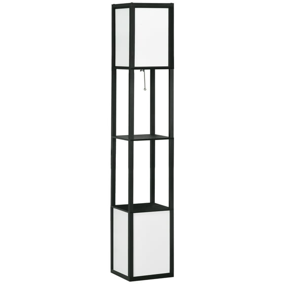 NNYYS Shelf Floor Lampm, Modern Square Standing Lamp with Shelves and White Shade, Corner Display Bookshelf Lamp for Living Room and Bedroom,Black