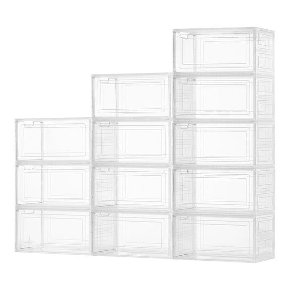 NNYYS Shoe Storage Boxes, 12 Pack Clear Stackable Shoe Boxes Storage Organizers with Magnetic Door, Plastic Sneaker Containers for High Heels, Boots, and Hats