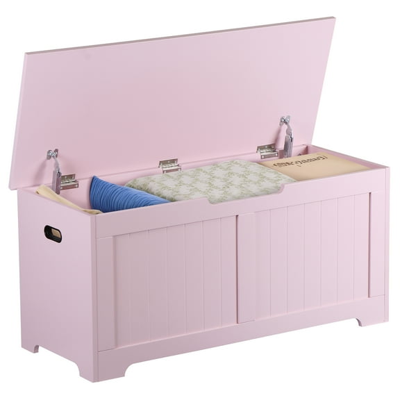 NNYYS Storage Wooden Chest, Storage Bench with 2 Safety Hinges, Farmhouse Style,for Entryway, Bedroom, Living Room,Pink