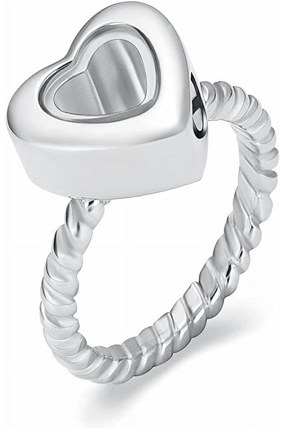 NO.9 Glass Heart Urn Cremation Rings for Ashes - Stainless Steel Memorial Finger Ring Human Pets Keepsake Jewelry for Women
