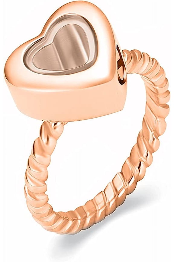 NO.9 Glass Heart Urn Cremation Rings for Ashes - Stainless Steel Memorial Finger Ring Human Pets Keepsake Jewelry for Women