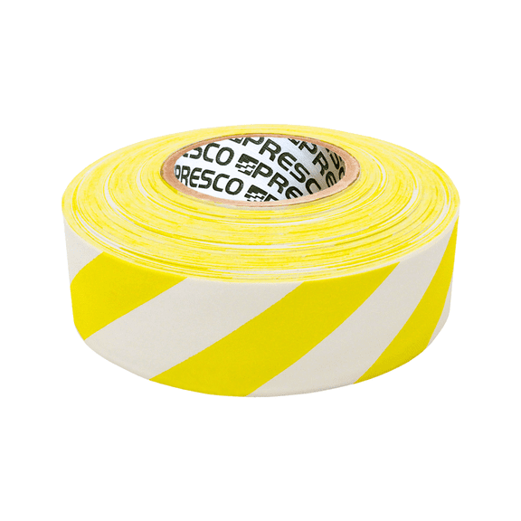 [NO ADHESIVE] Presco Stripe Patterned Roll Flagging Tape: 1-3/16 in. x 300 ft. (White and Yellow Stripes)