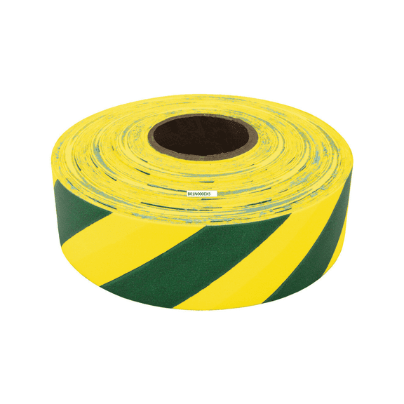 [NO ADHESIVE] Presco Stripe Patterned Roll Flagging Tape: 1-3/16 in. x 300 ft. (Yellow and Green Stripes)