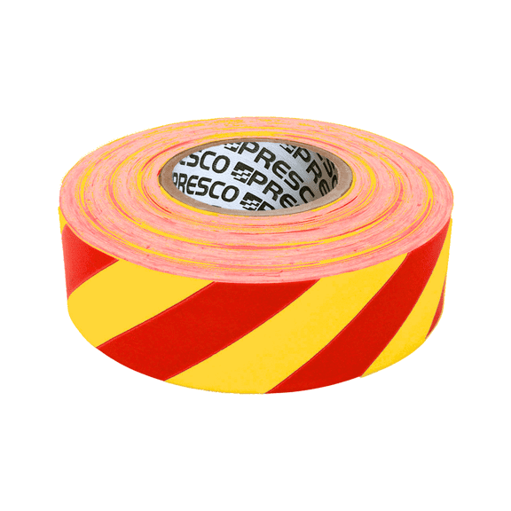 [NO ADHESIVE] Presco Stripe Patterned Roll Flagging Tape: 1-3/16 in. x 300 ft. (Yellow and Red Stripes)