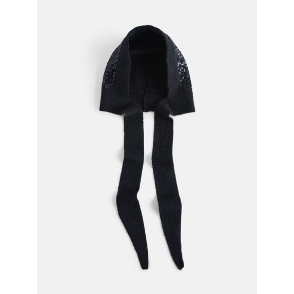 No Boundaries Women's Sequined Knit Bonnet with Tie Straps