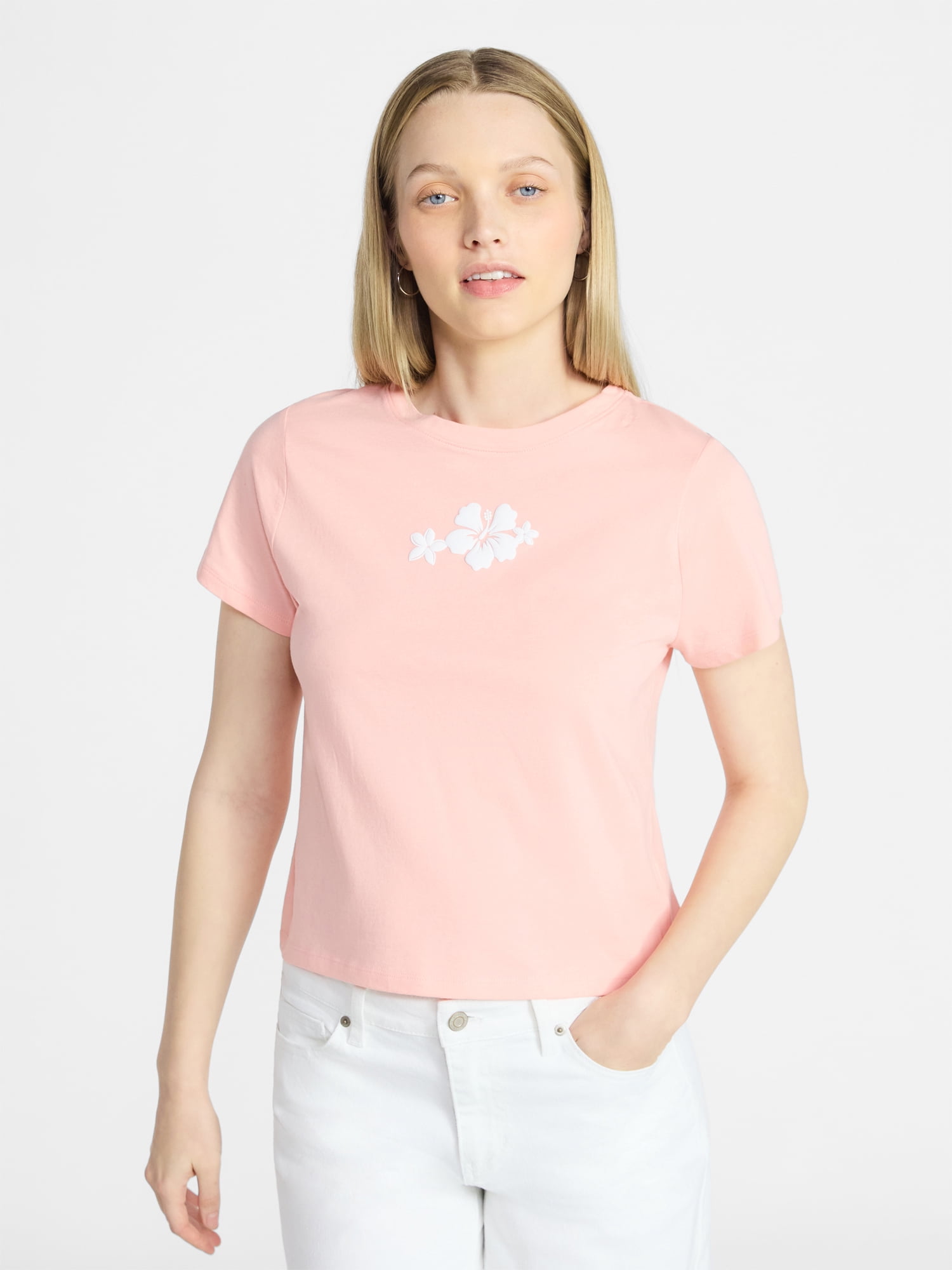 No Boundaries Cropped Cotton Tee with Short Sleeves, Women's XXS