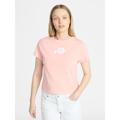 Cropped Cotton Tee with Short Sleeves, Women’s XXS-XXL