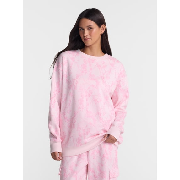 No Boundaries Oversized Fleece Sweatshirt with Long Sleeves, Women's and Women's Plus Sizes XXS-4X