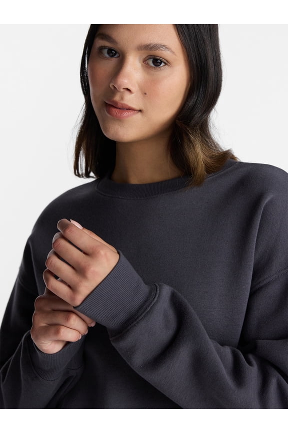 Oversized Fleece Sweatshirt with Long Sleeves, Women's Sizes XXS-4X