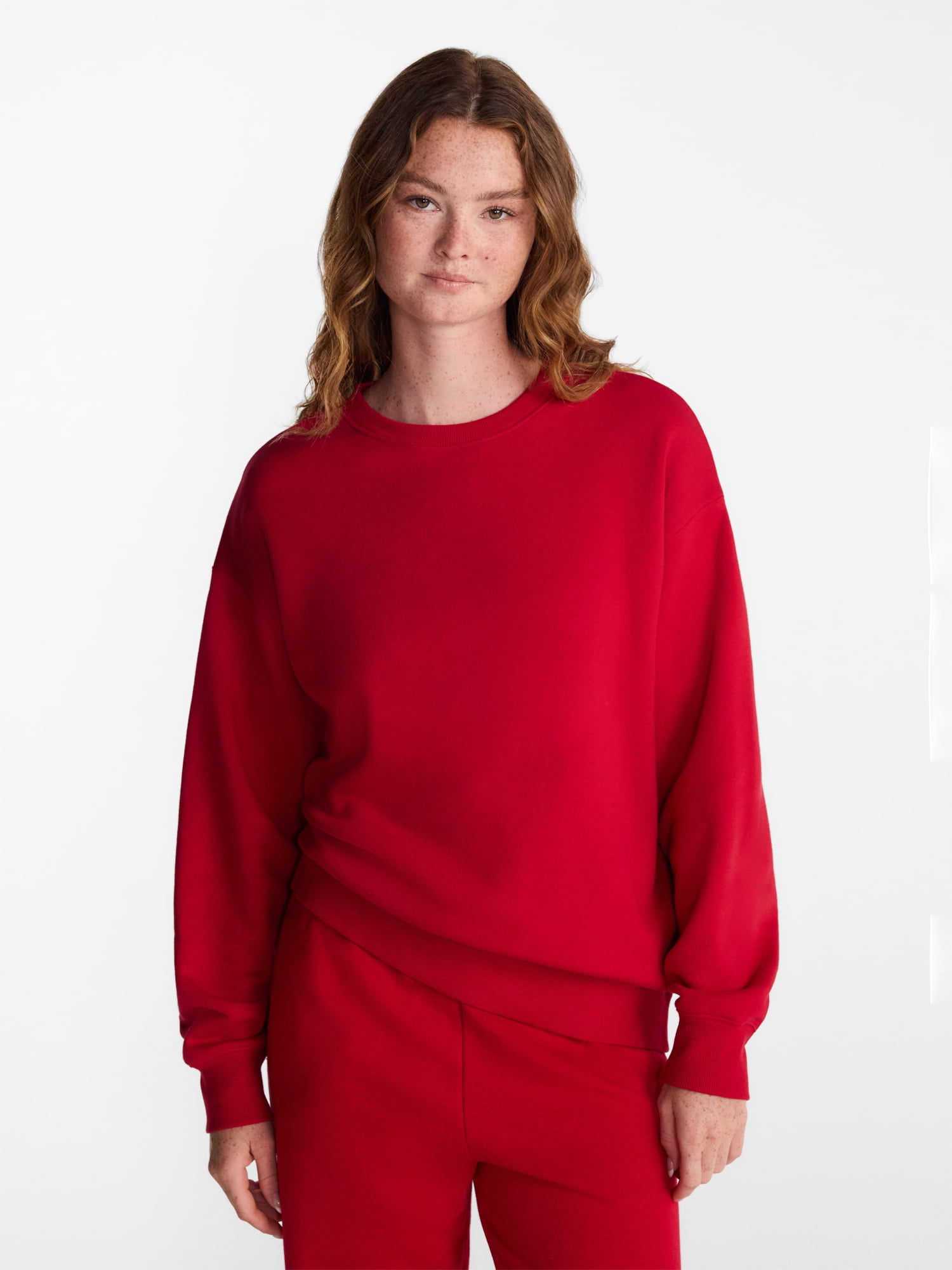 No Boundaries Oversized Fleece Sweatshirt with Long Sleeves, Women's Sizes XXS-4X
