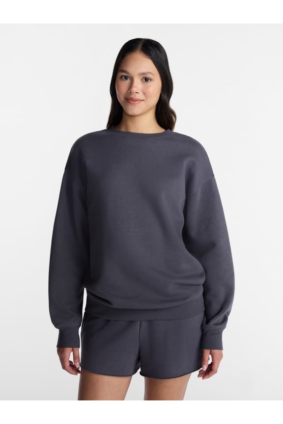 Oversized Fleece Sweatshirt with Long Sleeves, Women's Sizes XXS-4X