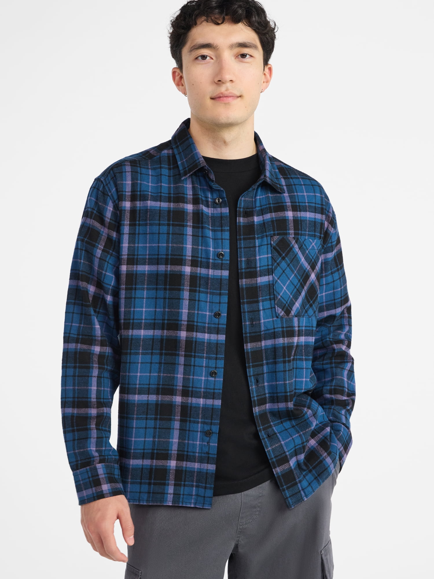 No Boundaries Cotton Long Sleeve Flannel Shirt, Men's & Big Men's XS-5XL