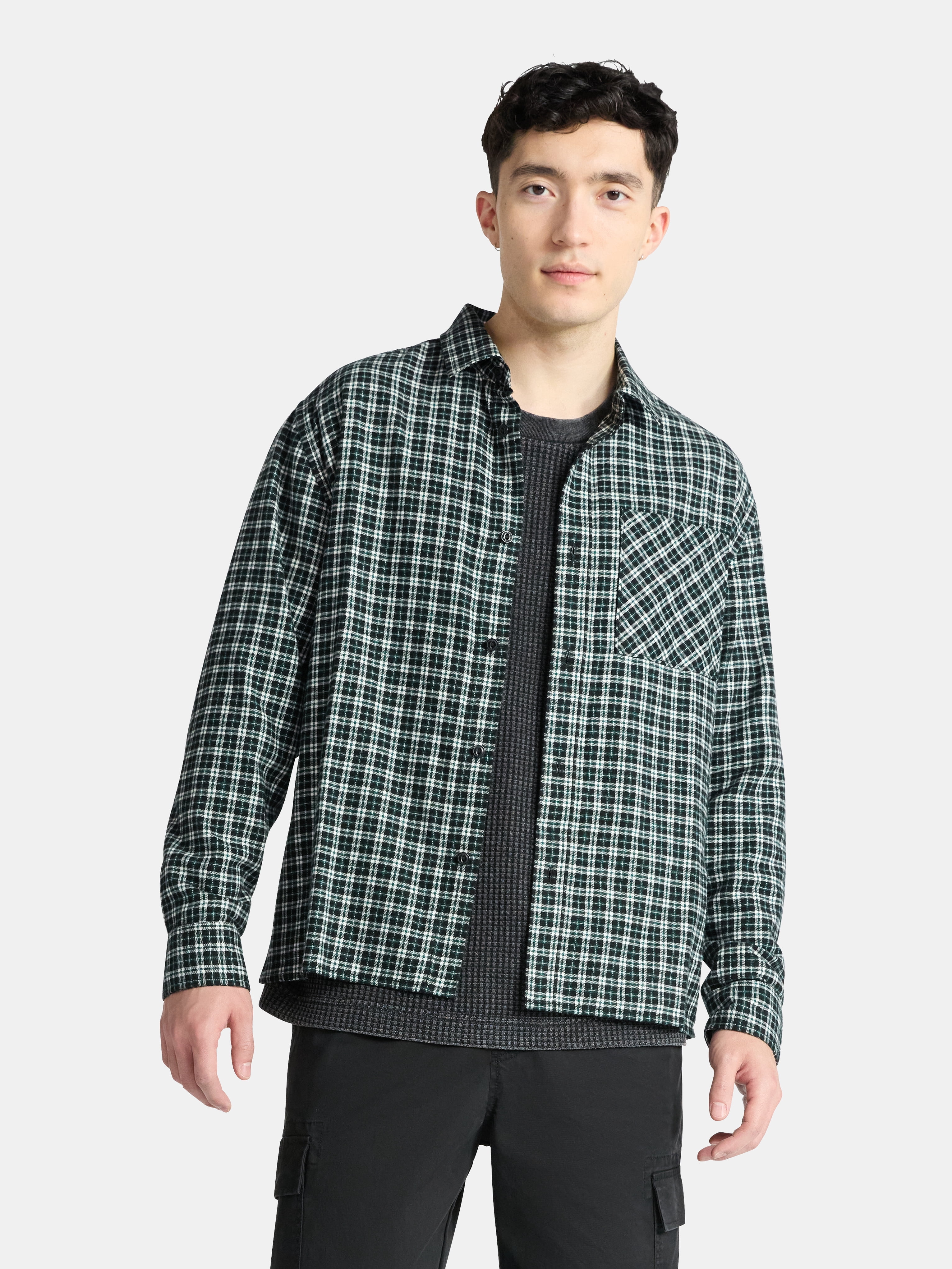 No Boundaries Cotton Long Sleeve Flannel Shirt, Men's & Big Men's XS-5XL