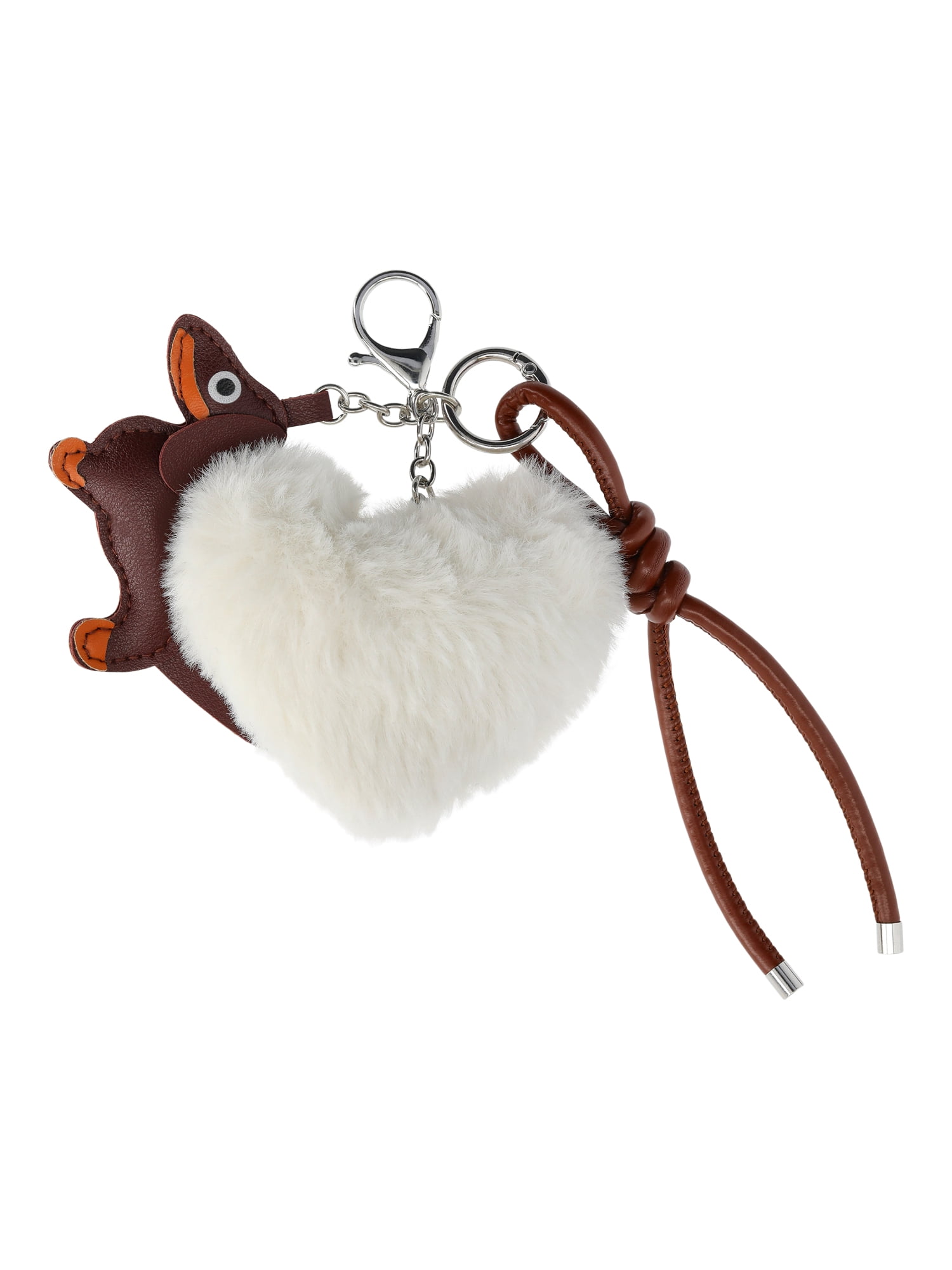 No Boundaries Women'sDog & Heart Pom Pom Bag Charm, Off-White