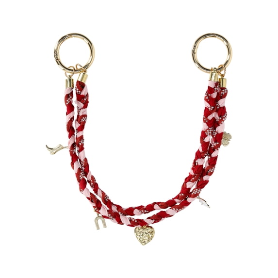 No Boundaries Women's Braided Cord Swag Chain Bag Charm, Pink and Red