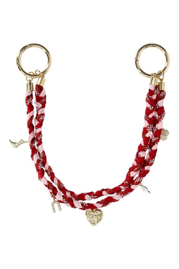 Women's Braided Cord Swag Chain Bag Charm, Pink and Red