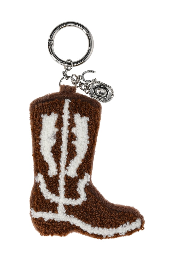 Women's Plush Cowboy Boot Bag Charm, Brown