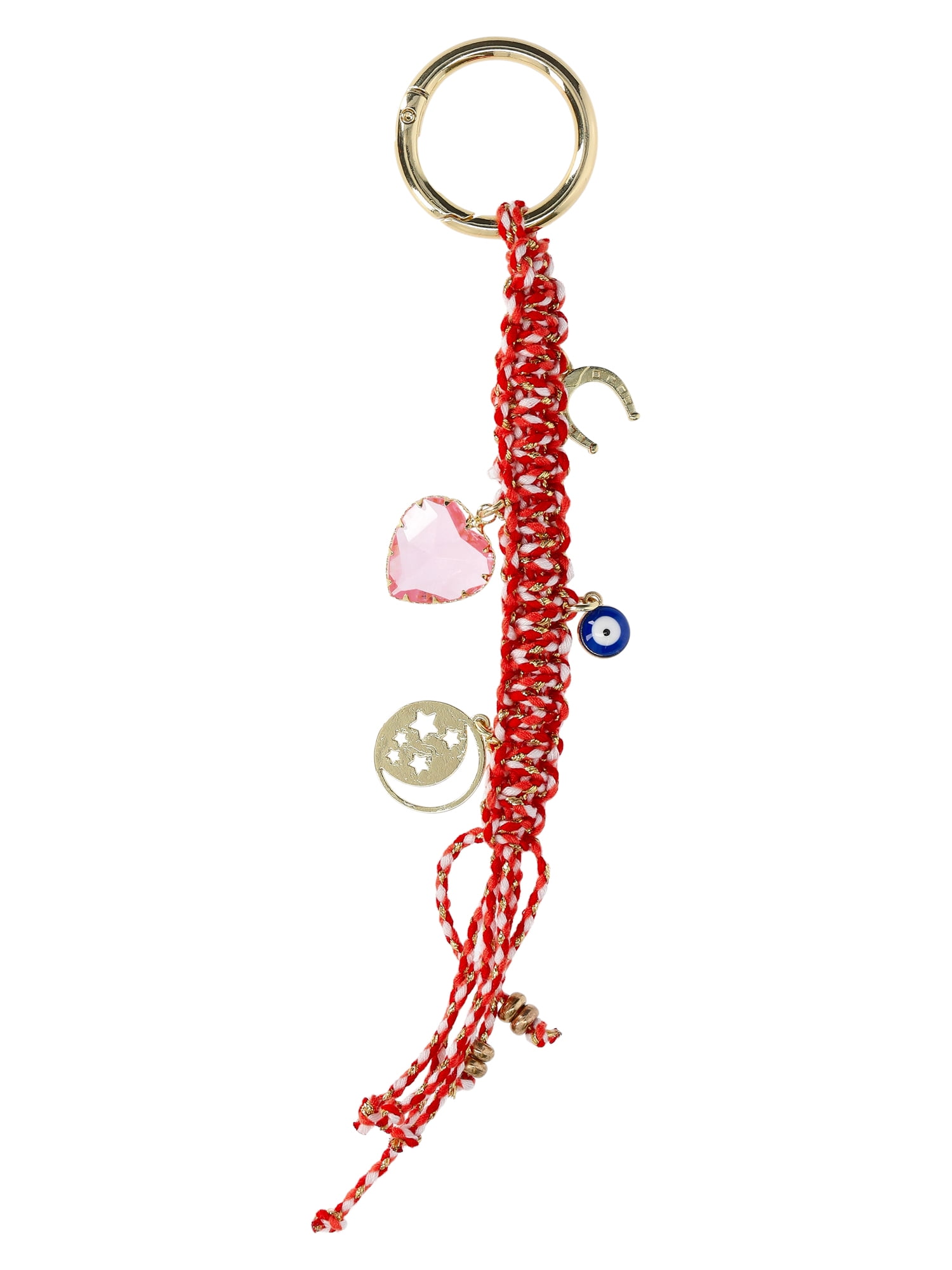 No Boundaries Women's Braided Bungee with Charms Bag Charm, Red