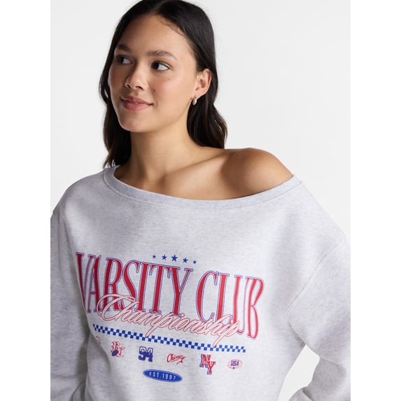No Boundaries Off the Shoulder Sweatshirt with Long Sleeves, Midweight, Women’s XXS-4X