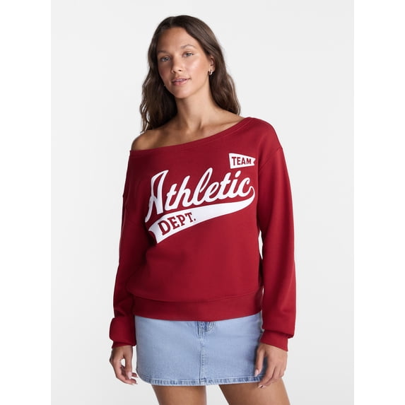 No Boundaries Off the Shoulder Sweatshirt with Long Sleeves, Midweight, Women’s XXS-4X