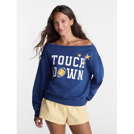 No Boundaries Off the Shoulder Sweatshirt with Long Sleeves, Midweight, Women’s XXS-4X
