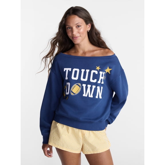 No Boundaries Off the Shoulder Sweatshirt with Long Sleeves, Midweight, Women’s XXS-4X