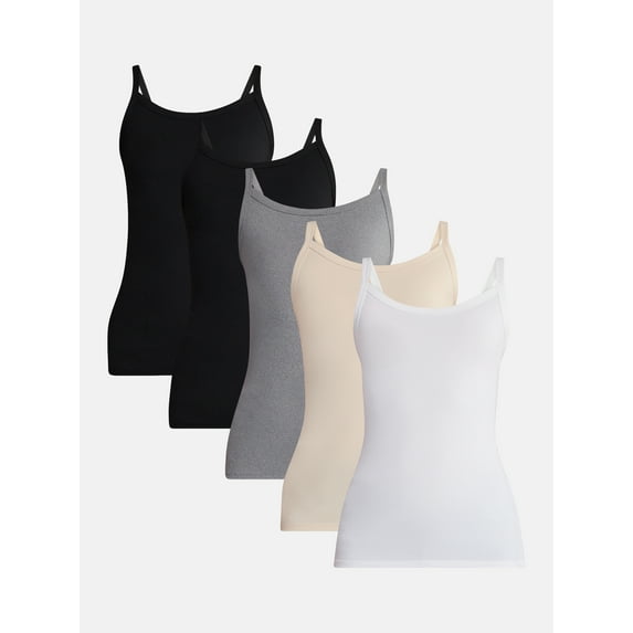 No Boundaries Ribbed Cami Top, 5-Pack, Women's XXS-XXL
