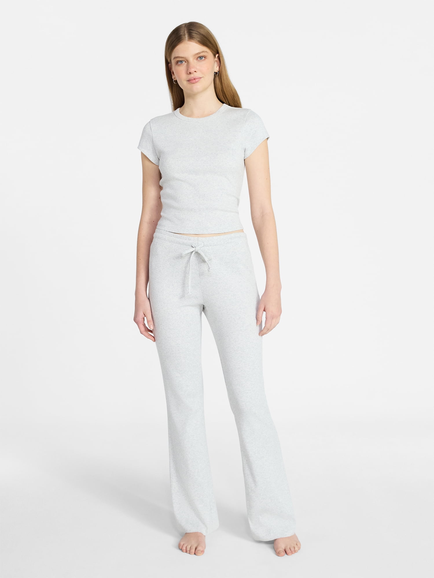 No Boundaries Rib Tee and Pants Sleep Set, 2-Piece, Women's XXS-3X
