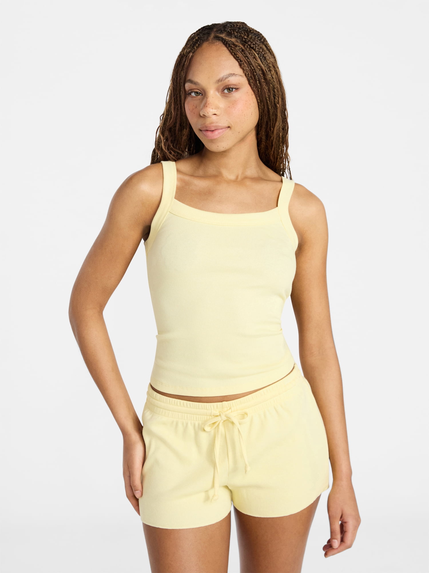 No Boundaries Rib Tank Top and Shorts Sleep Set, 2-Piece, Women's XXS-3X