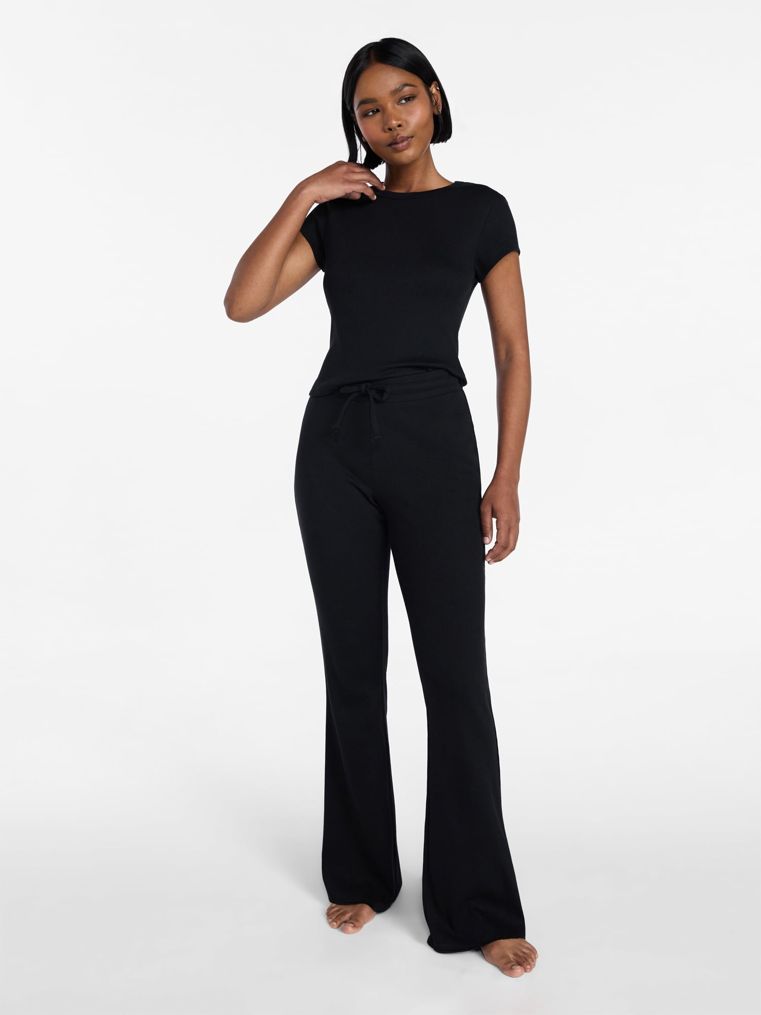 No Boundaries Rib Tee and Pants Sleep Set, 2-Piece, Women's XXS-3X