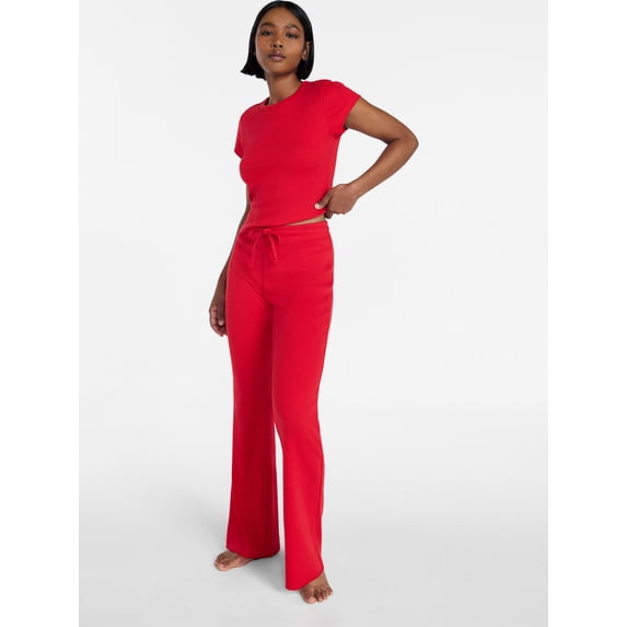 No Boundaries Rib Tee and Pants Sleep Set, 2-Piece, Women's XXS-3X