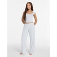 thumbnail image 1 of No Boundaries Pointelle Baby Tee and Pants Sleep Set, 2-Piece, Women's XXS-3X, 1 of 4