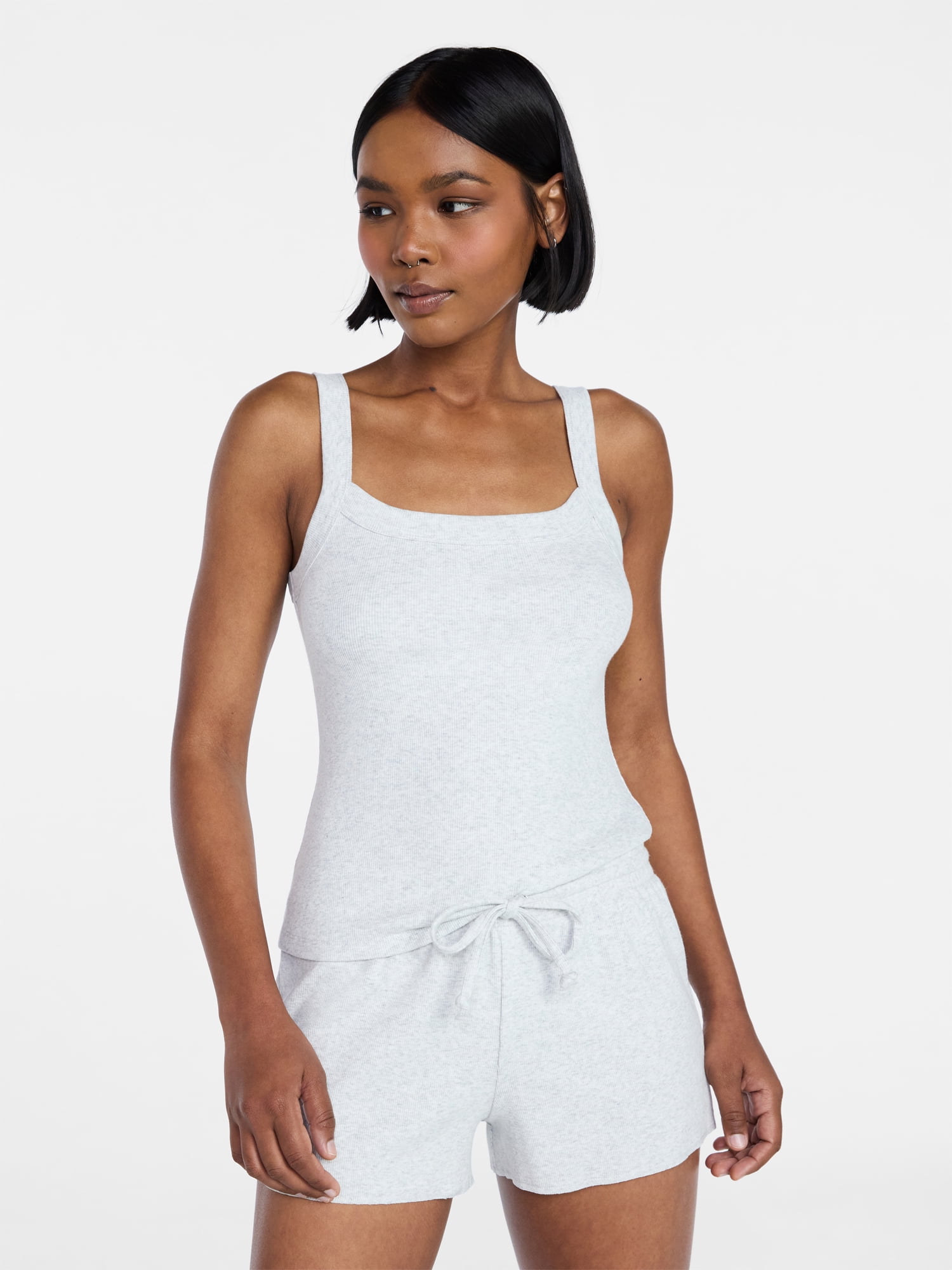 No Boundaries Rib Tank Top and Shorts Sleep Set, 2-Piece, Women's XXS-3X