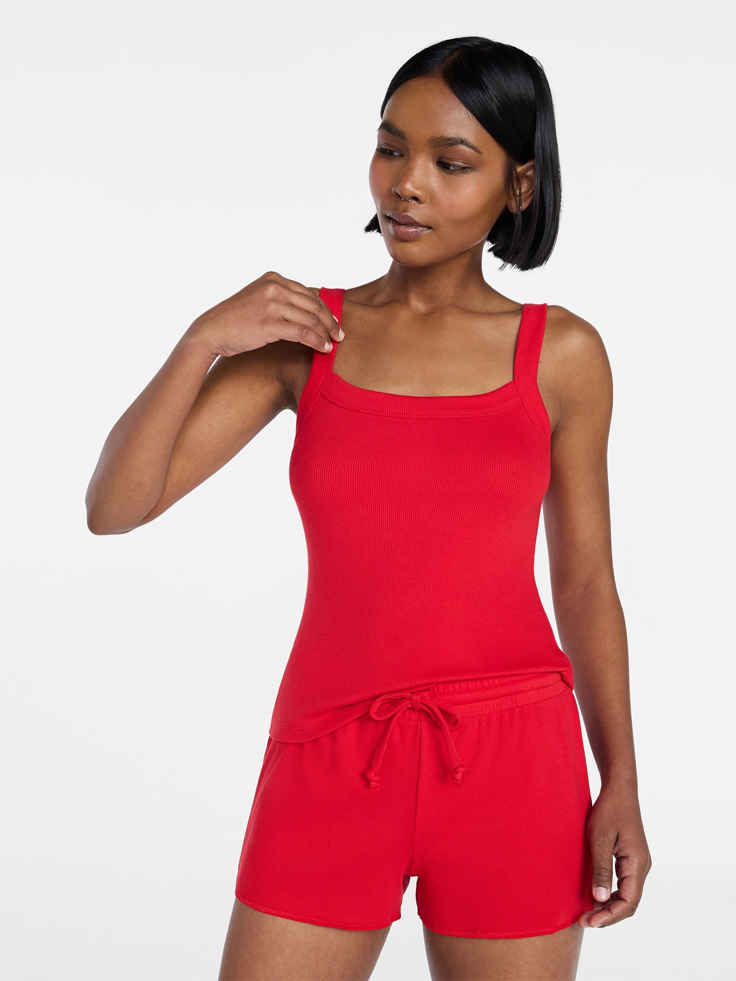 No Boundaries Rib Tank Top and Shorts Sleep Set, 2-Piece, Women's XXS-3X