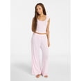 thumbnail image 1 of No Boundaries Pointelle Baby Tee and Pants Sleep Set, 2-Piece, Women's XXS-3X, 1 of 4