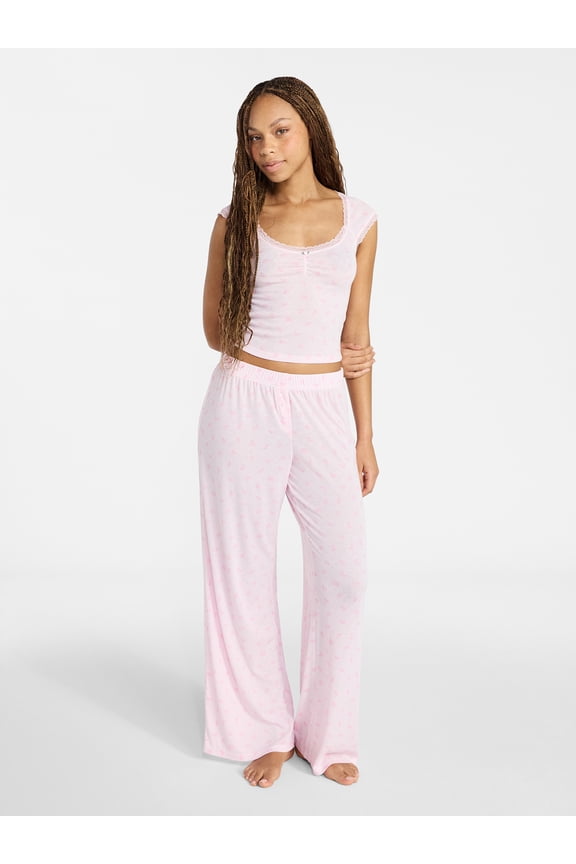 Pointelle Baby Tee and Pants Sleep Set, 2-Piece, Women's XXS-3X