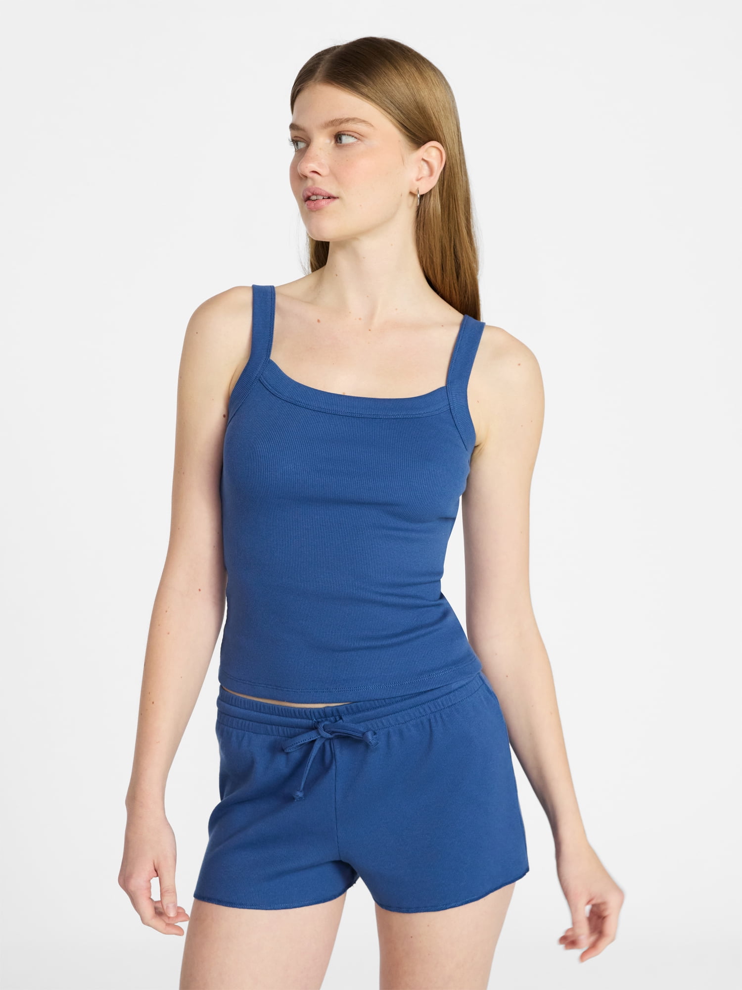No Boundaries Rib Tank Top and Shorts Sleep Set, 2-Piece, Women's XXS-3X