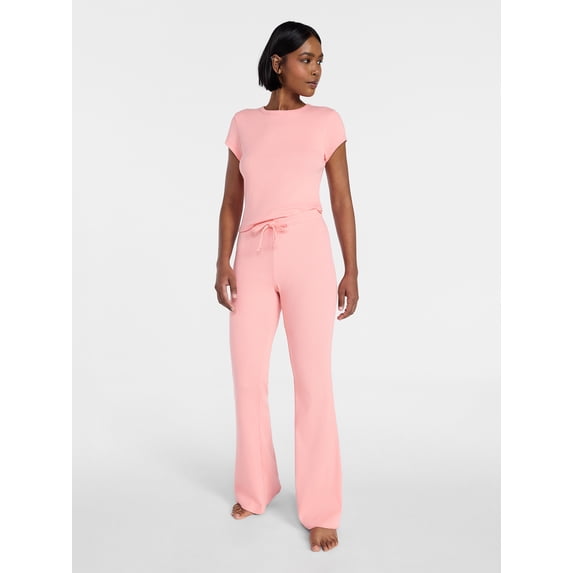 No Boundaries Rib Tee and Pants Sleep Set, 2-Piece, Women's XXS-3X