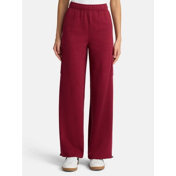 No Boundaries Soft Fleece Cargo Jogger Sweatpants, 29" Inseam, Women’s