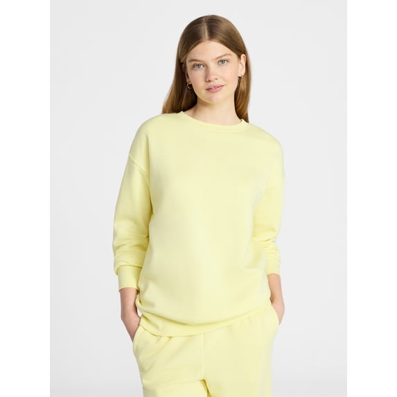 No Boundaries Fleece Oversized Sweatshirt with Long Sleeves, Women’s Sizes XXS-4X