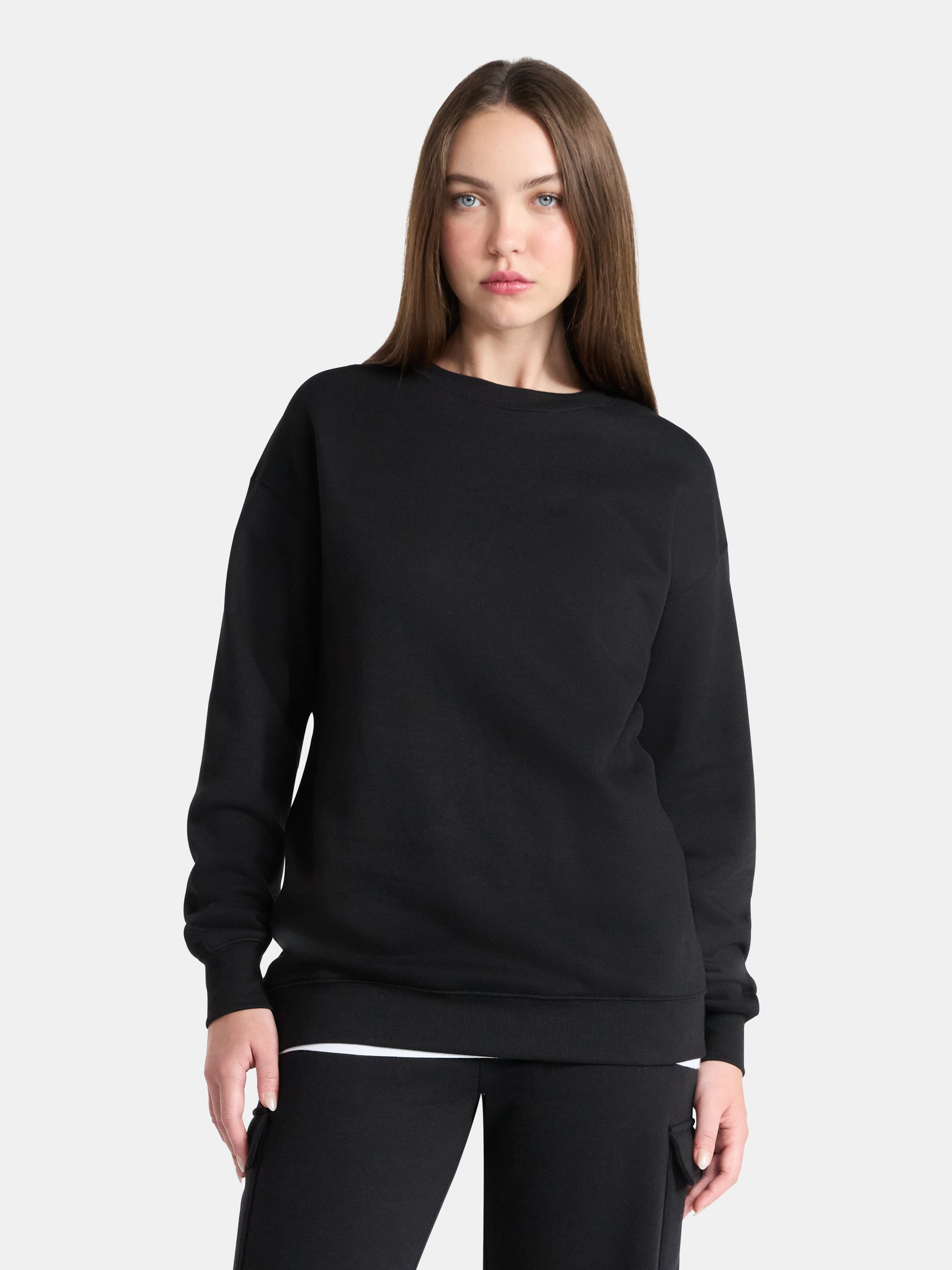 No Boundaries Fleece Oversized Sweatshirt with Long Sleeves, Women’s Sizes XXS-4X