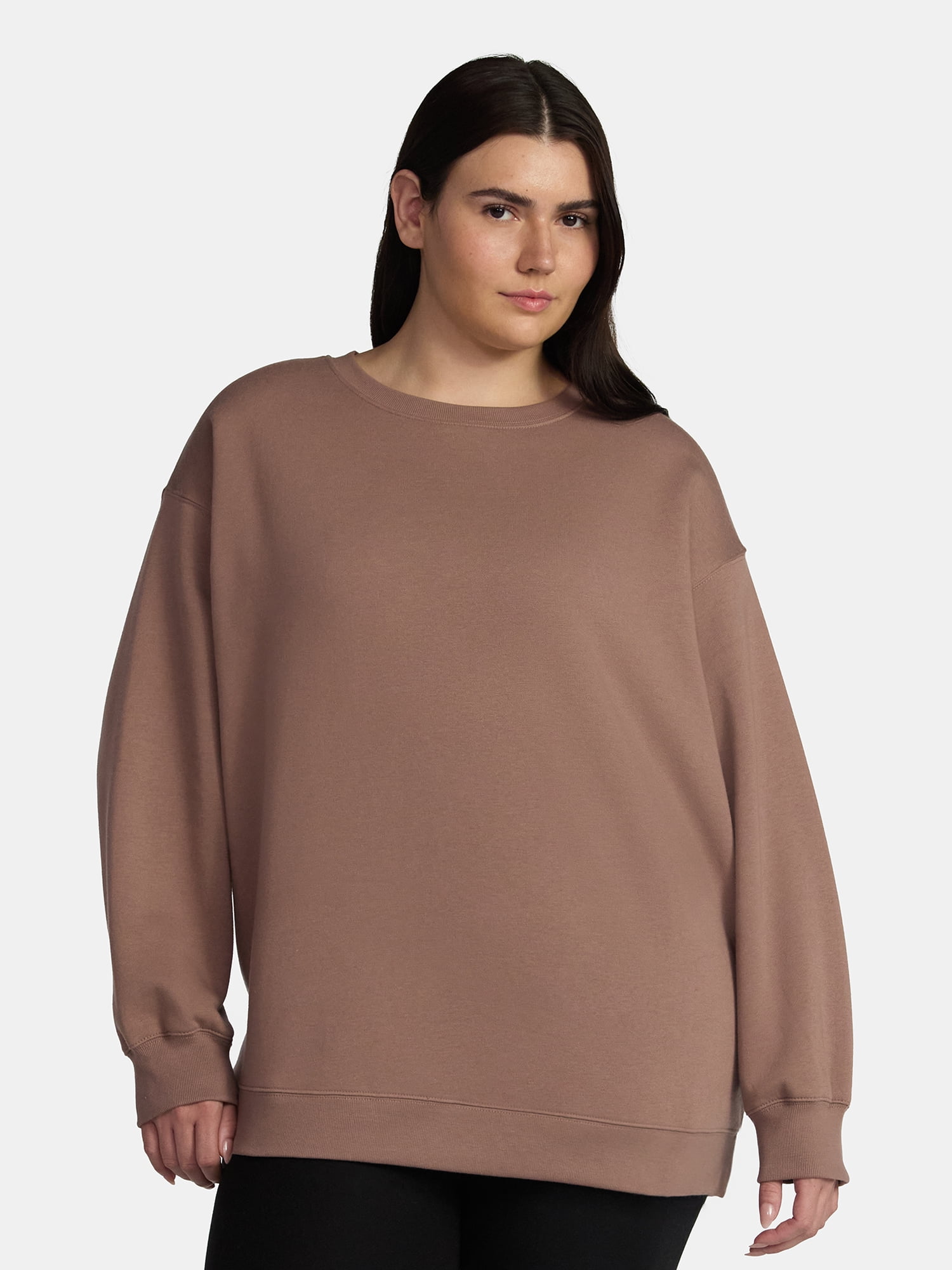 No Boundaries Fleece Oversized Sweatshirt with Long Sleeves, Women’s Sizes XXS-4X