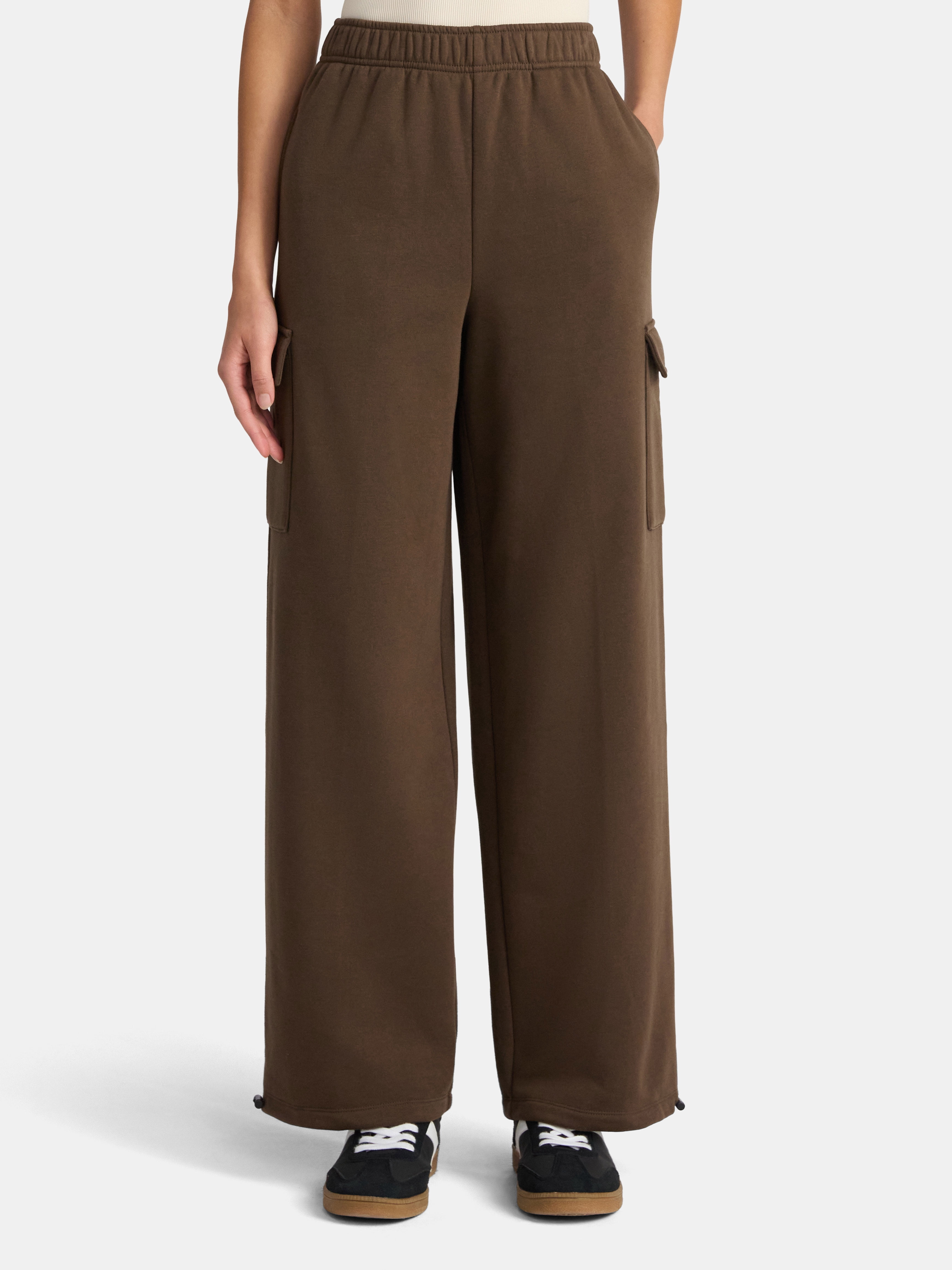 No Boundaries Soft Fleece Cargo Jogger Sweatpants, 29" Inseam, Women’s XXS-XXL