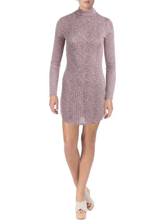 Womens Juniors Marled Turtleneck Sweaterdress Pink L