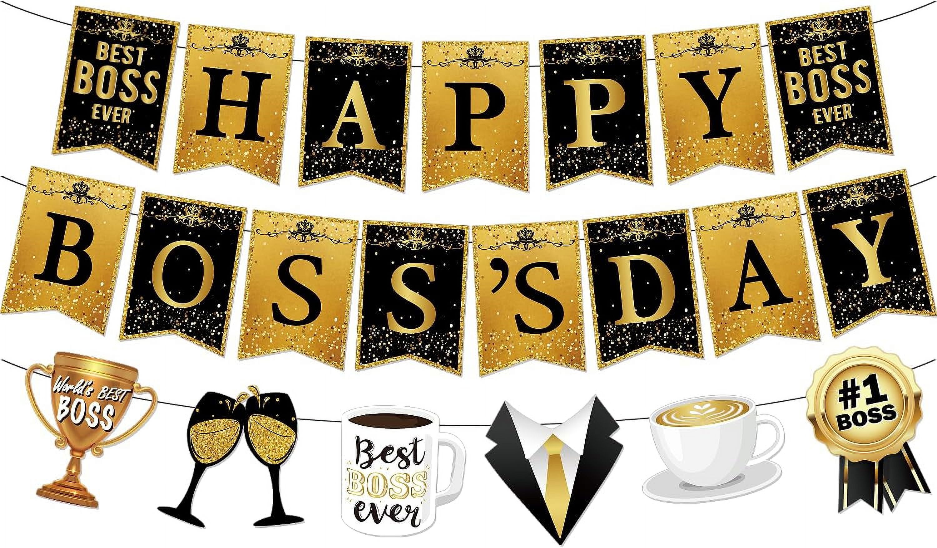 NO-DIY Boss Day Banner - Glitter Happy Boss Day Decorations, Office ...