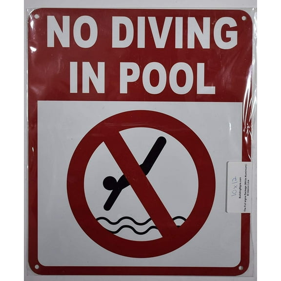NO Diving in Pool Sign (White,Aluminum 10X12)
